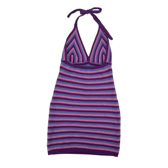 Wild Fable Purple Pink Striped Knit Halter Mini Dress Size Large Women’s - Picture 3 of 5